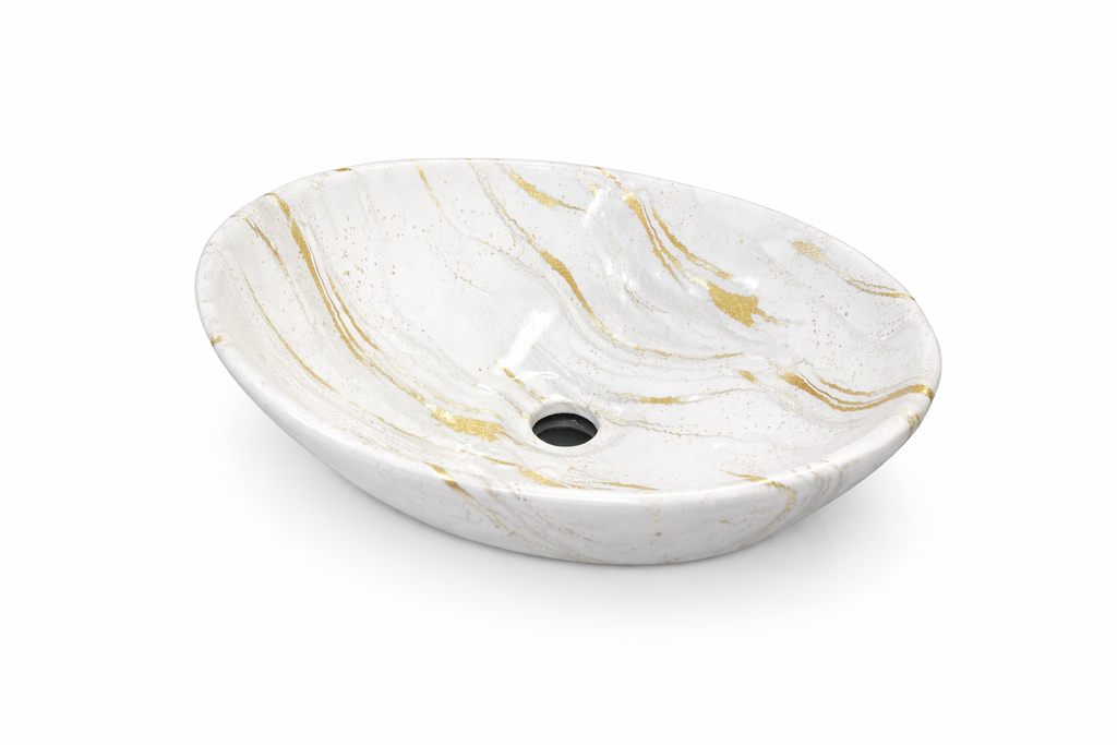 Lavamanos de Sobreponer Mármol Blanco con Vetas Doradas 41 × 34 × 15 cm Diseño Moderno de Lujo