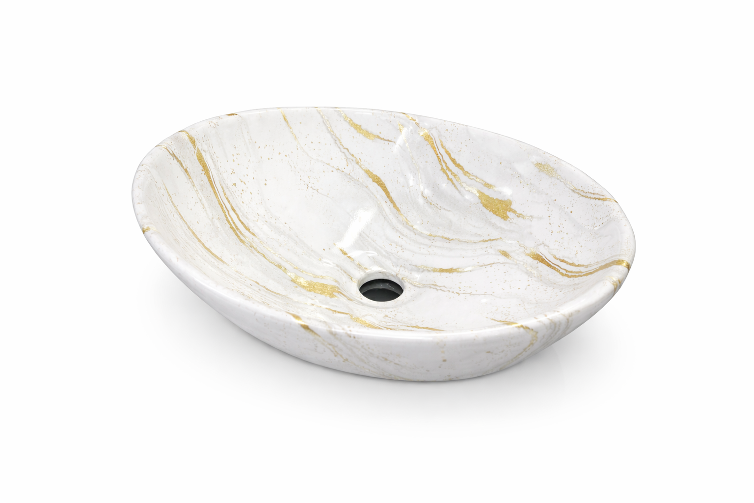 Lavamanos de Sobreponer Mármol Blanco con Vetas Doradas 41 × 34 × 15 cm Diseño Moderno de Lujo