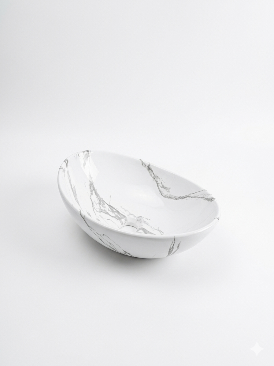 Lavamanos de Sobreponer Tipo Vessel Blanco Marmoleado Elite