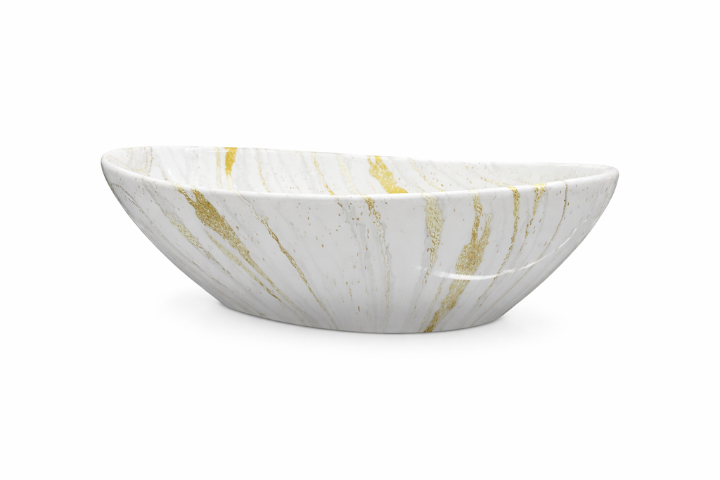 Lavamanos de Sobreponer Mármol Blanco con Vetas Doradas 41 × 34 × 15 cm Diseño Moderno de Lujo