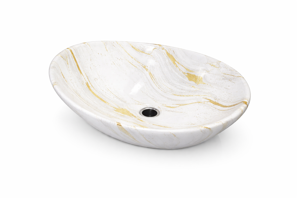 Lavamanos de Sobreponer Mármol Blanco con Vetas Doradas 41 × 34 × 15 cm Diseño Moderno de Lujo