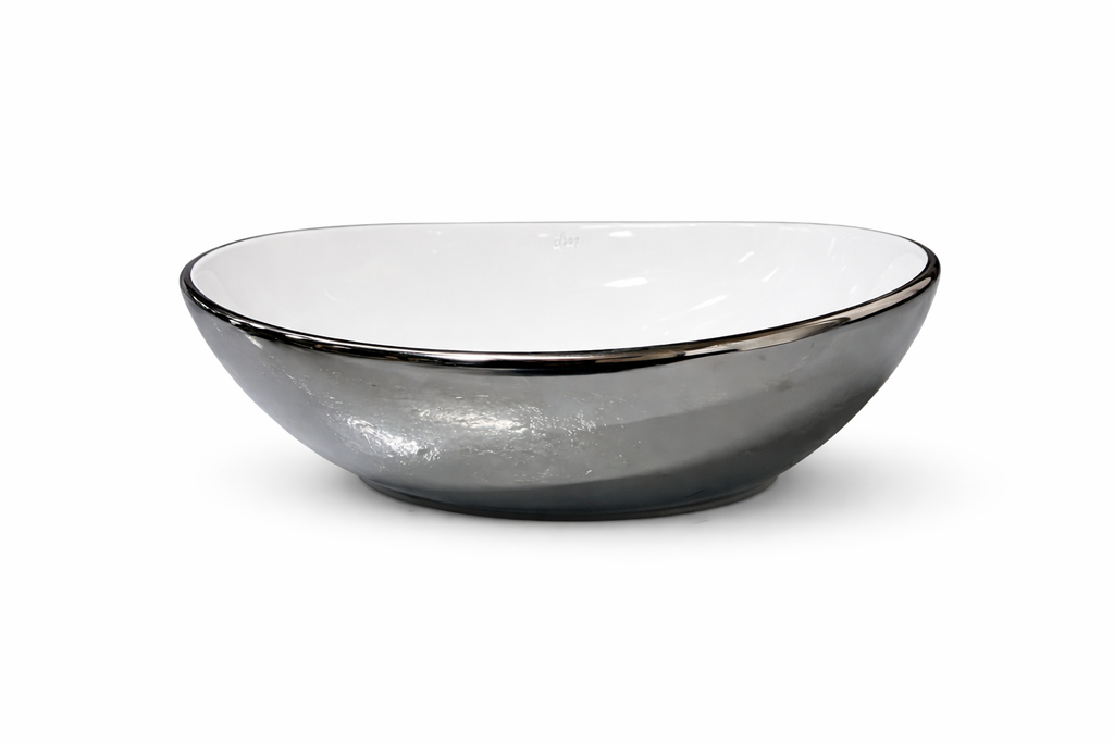 Lavamanos gris plata brillante blanco en porcelana de lujo