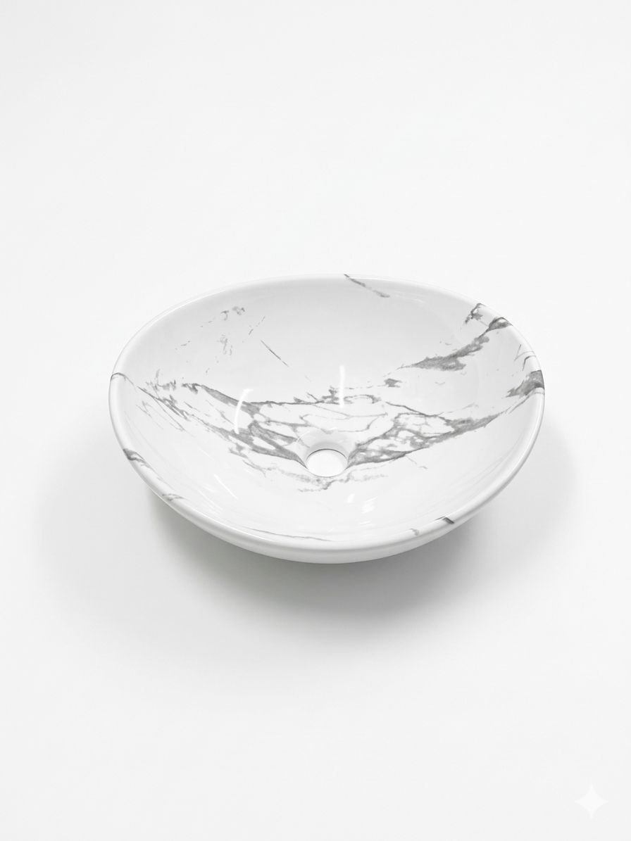 Lavamanos de Sobreponer Tipo Vessel Blanco Marmoleado Elite