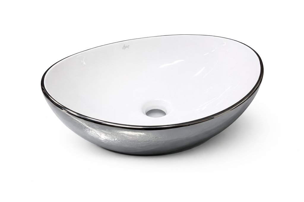 Lavamanos gris plata brillante blanco en porcelana de lujo