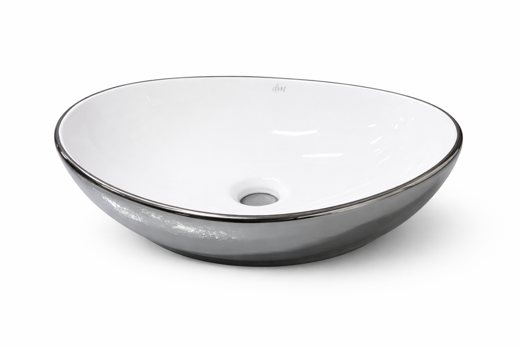 Lavamanos gris plata brillante blanco en porcelana de lujo