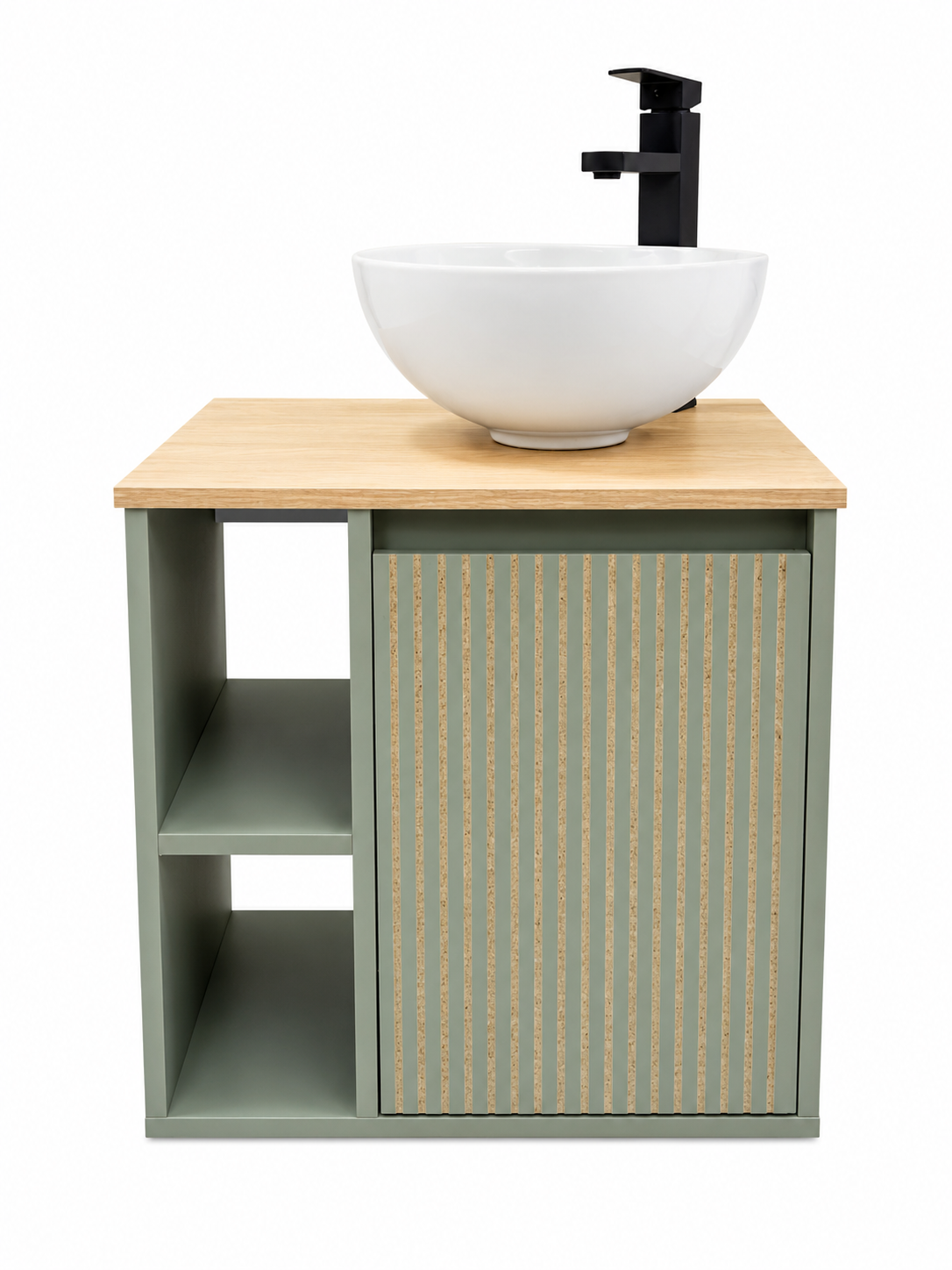 Mueble de Baño Moderno Bicolor con Lavamanos Sobreponer y Grifería Negra