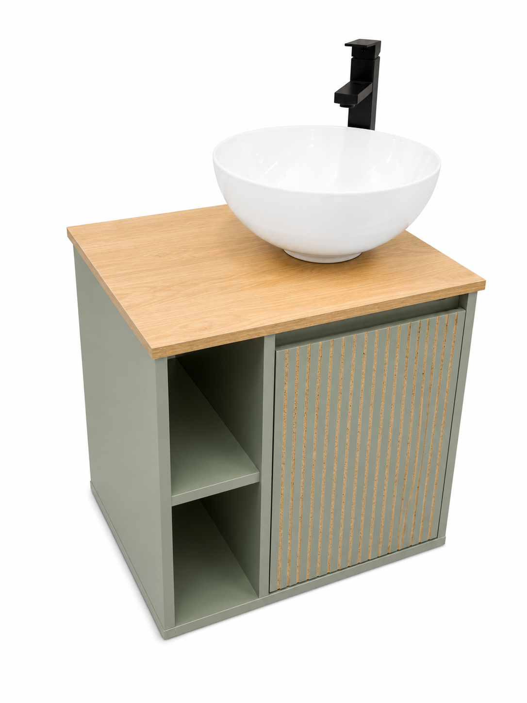 Mueble de Baño Moderno Bicolor con Lavamanos Sobreponer y Grifería Negra